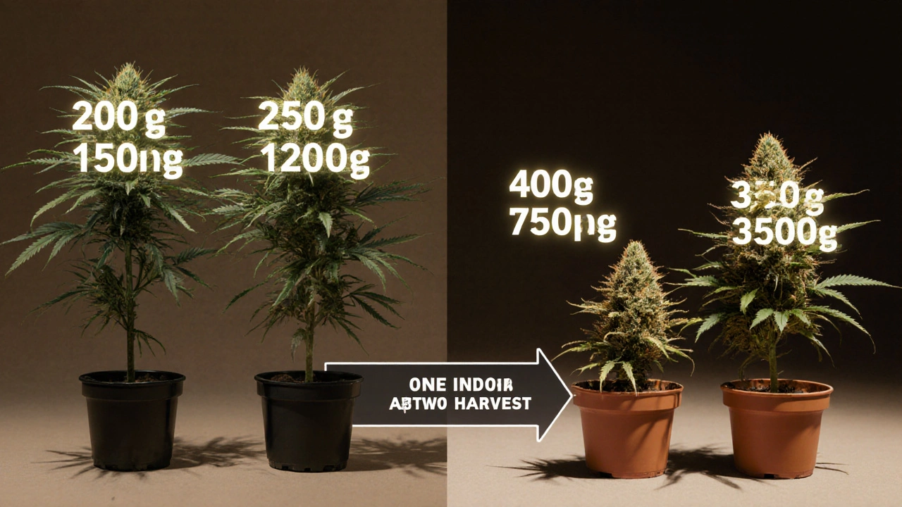 Vergleich von Indoor- und Outdoor-Erträgen dreier Cannabispflanzen