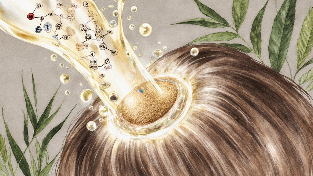Haarfollikel, umgeben von nährenden Nährstoffen aus Hanfprotein.