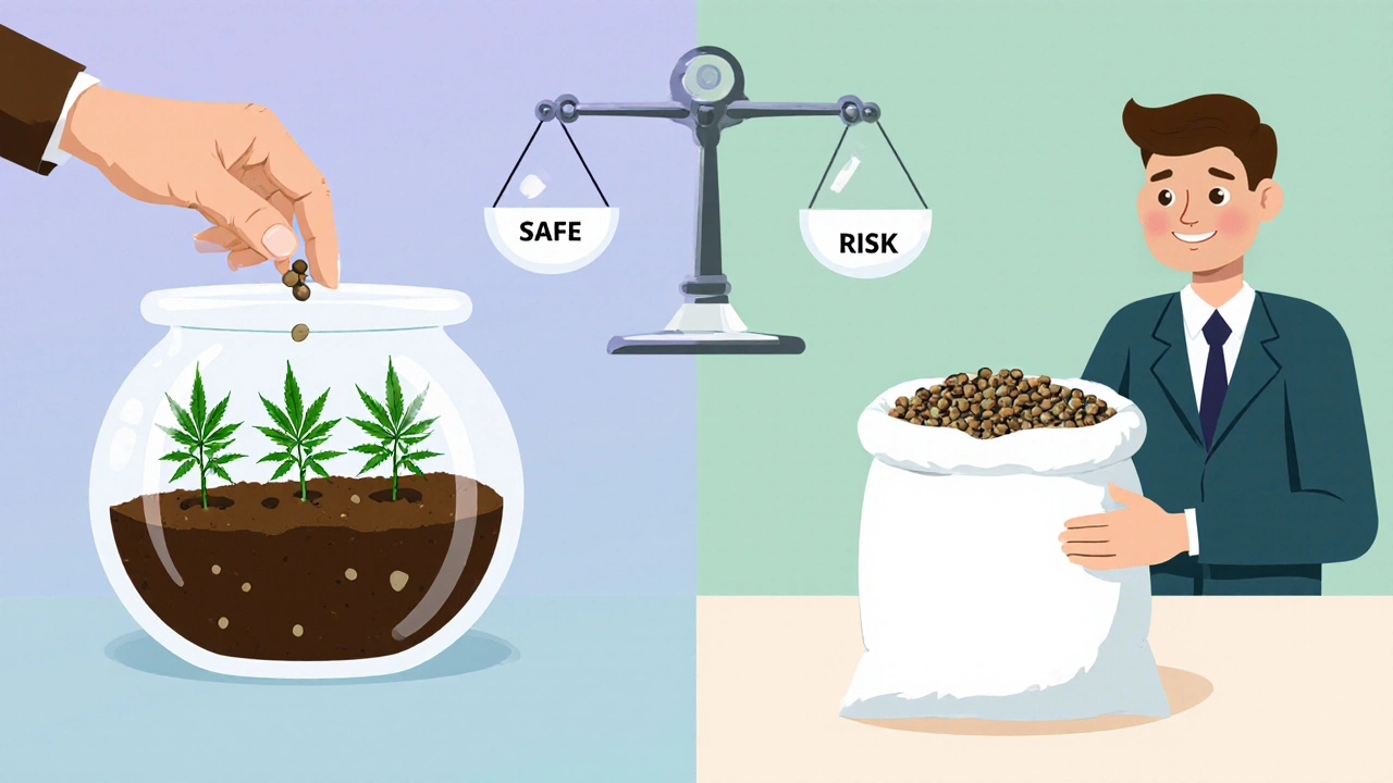 Zwei Szenen: Jemand beobachtet Samen vs. gibt eine große Menge zurück.
